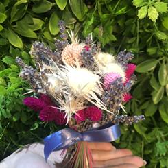 Dried hand tied bunch in pink and purple tones