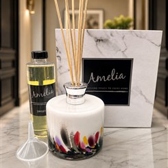 Amelia hand blown glass diffusers filled with the scent of sweet pea 