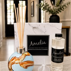 Amelia glass diffuser filled with lime basil and mandarin